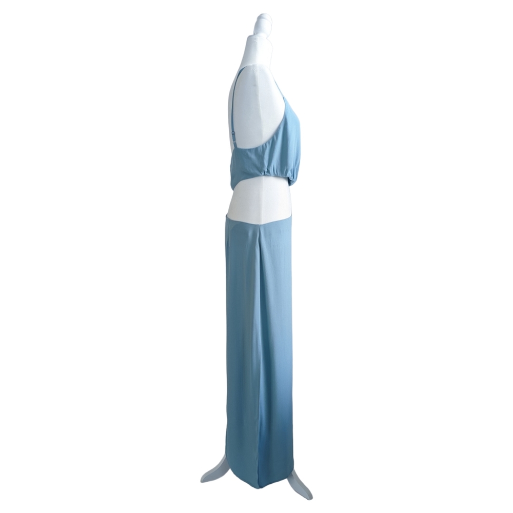 Reformation 'Kiwi' Turquoise Blue Asymmetrical Cutout High Slit Maxi Dress 10 - Picture 6 of 16